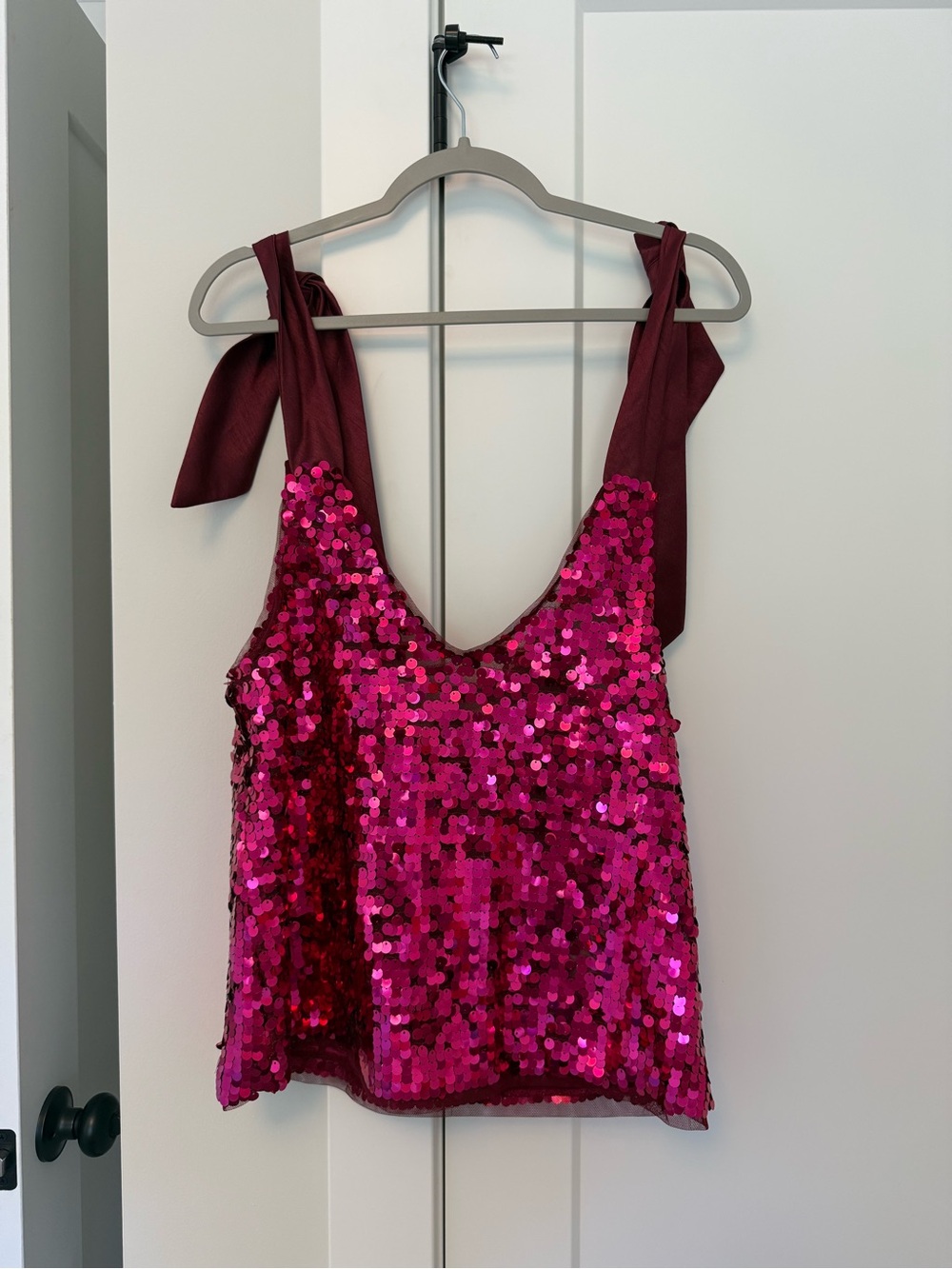 Anthropologie Fuchsia Sequin Tie-Strap Camisole